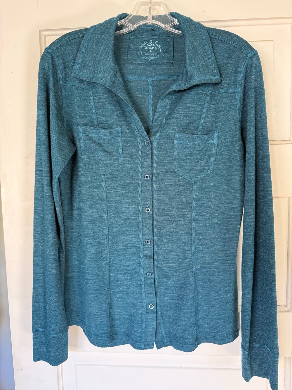 Prana Teal Button-Front Long Sleeve Shirt